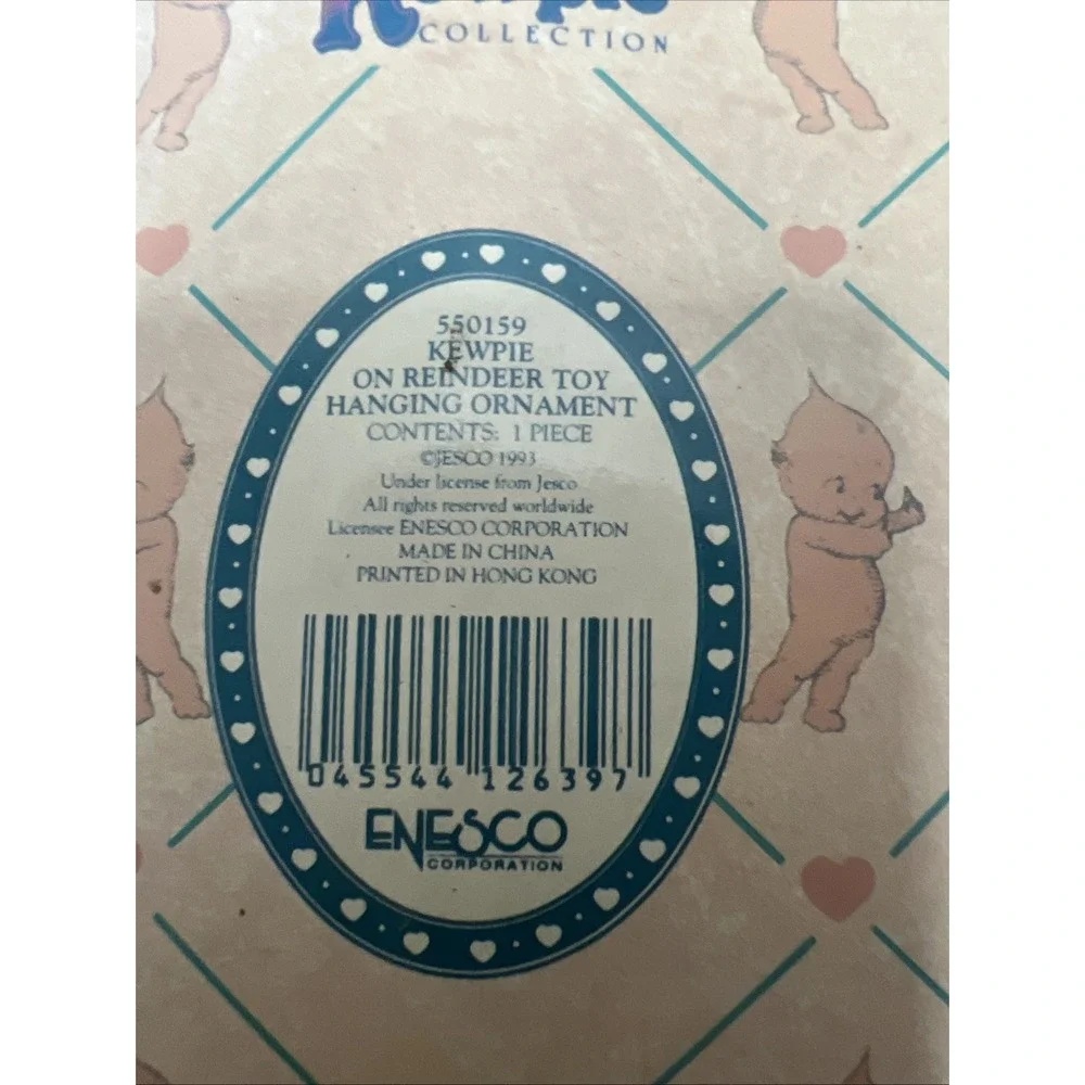 NEW 1993 VINTAGE KEWPIE ON A REINDEER TOY HANGING ROSE O'NEILL ORNAMENT RETIRED